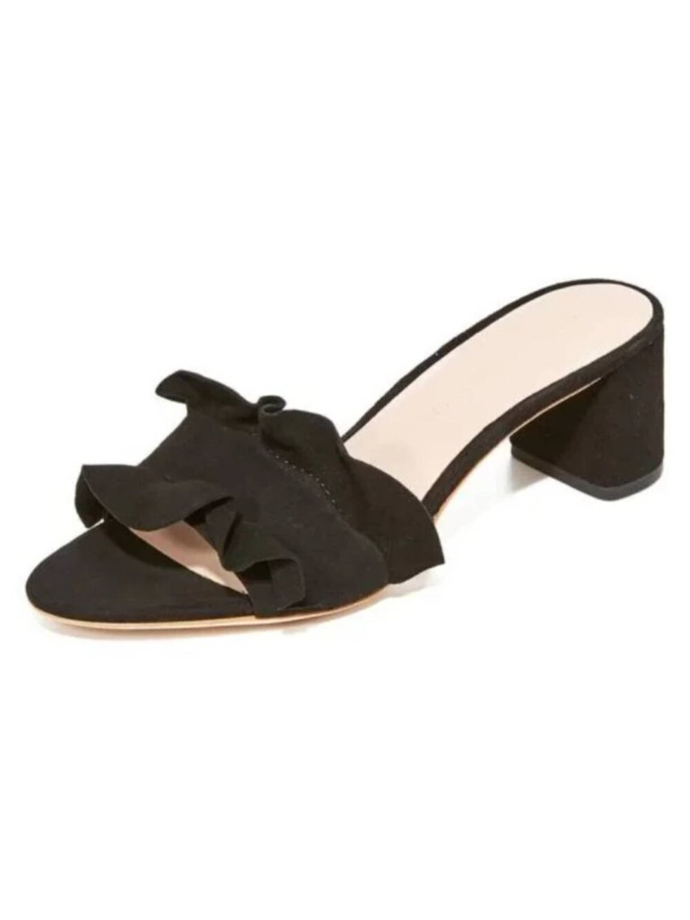Loeffler Randall Vera Ruffle Block Heel Slide Sandals Mule in Black